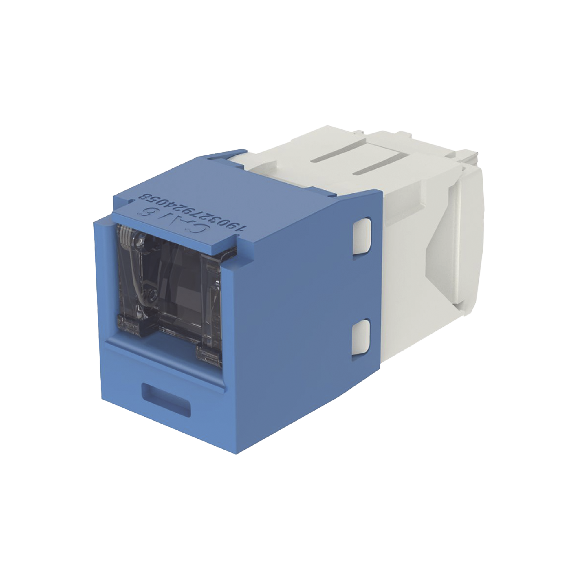Conector Jack RJ45 Estilo TG con Ventana, Mini-Com, Categoría 6, de 8 posiciones y 8 cables, Color Azul Conector Jack RJ45 Estilo TG con Ventana, Mini-Com, Categoría 6, de 8 posiciones y 8 cables, Color Azul
